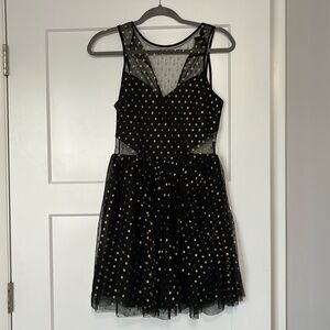 Black Tulle Mini Dress with Gold Polka Dots